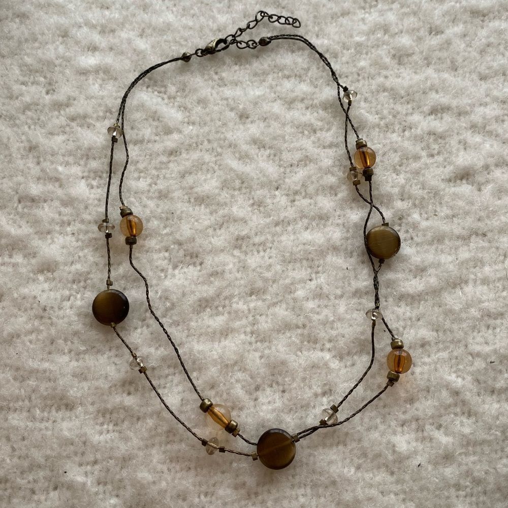 Vintage Brown & Orange Bead Necklace Retro Boho Earthy Statement Jewelry